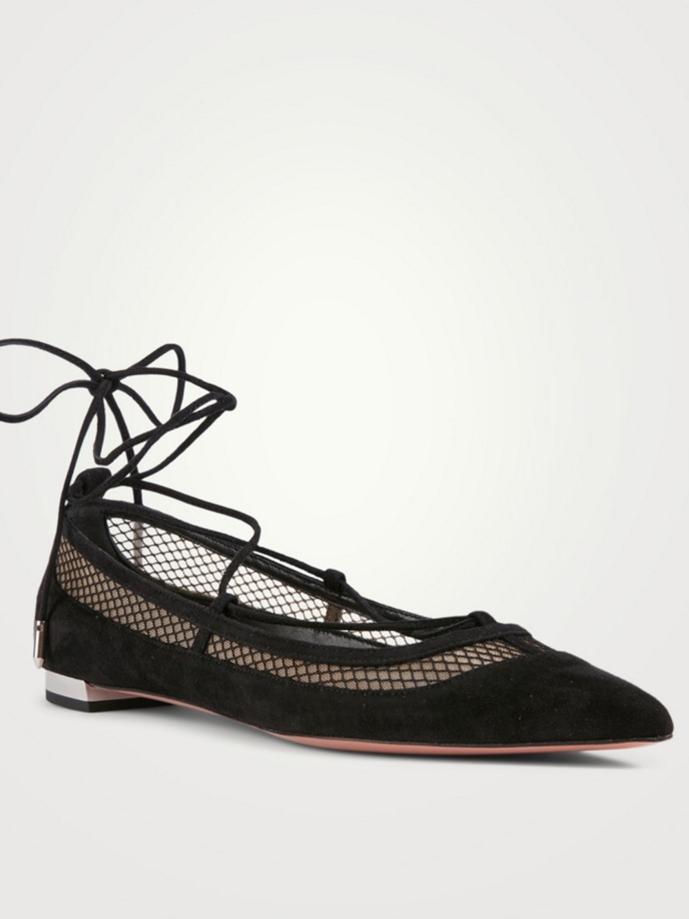 Aquazzura Dalia Suede And Mesh Ankle Tie Ballet Flats